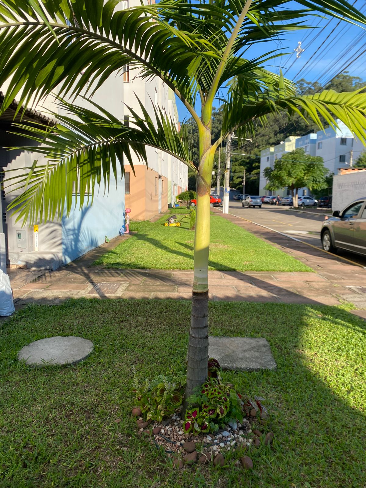 Área interna com prédios e estacionamento
